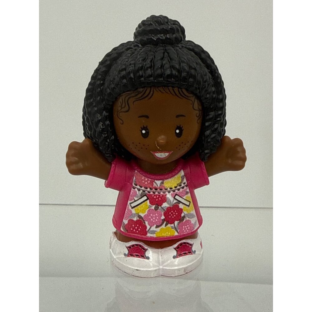 Fisher Price Little People Barbie African American Girl Braids Floral Top Pink